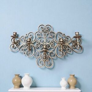 Home Interiors Bronze syroco Five Arm Wall Sconce Candle Holder HOME CO vtg 70's